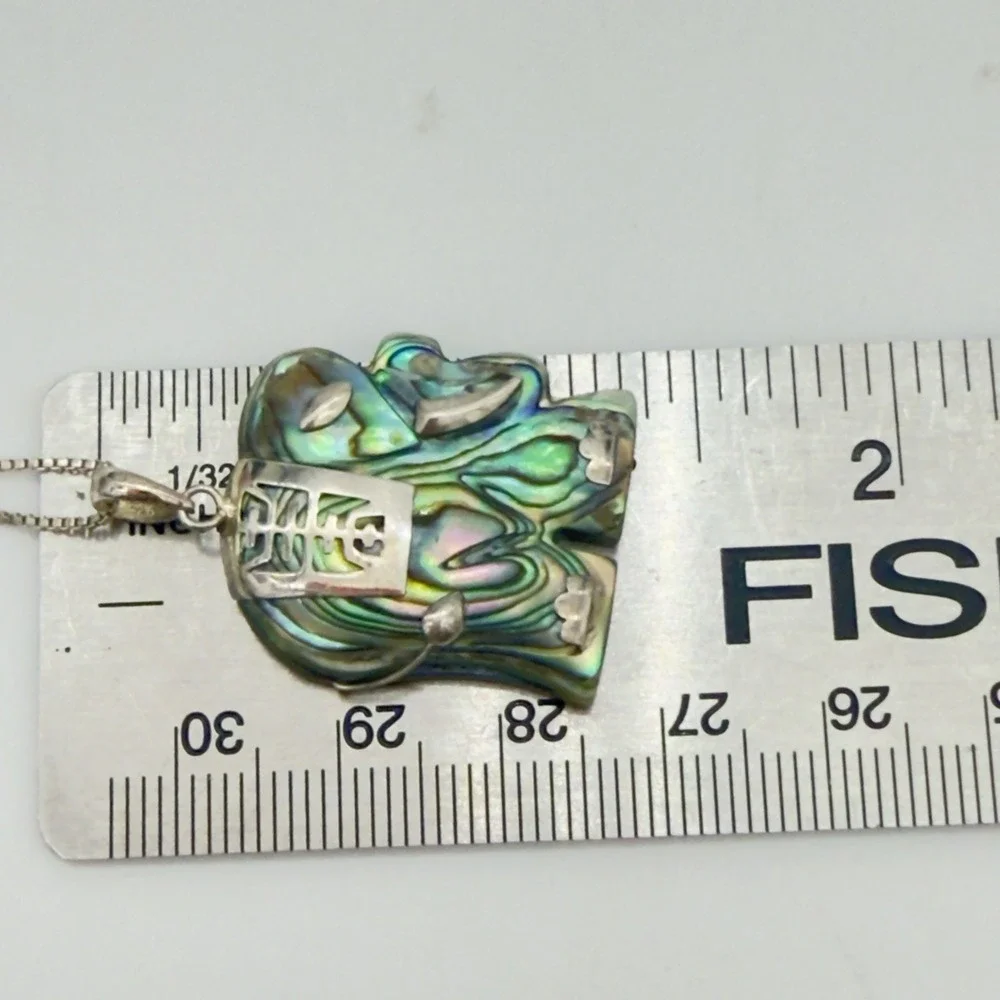 Vtg Abalone Shell Sterling Silver Necklace Elephant Chinese Good Luck Pendant
